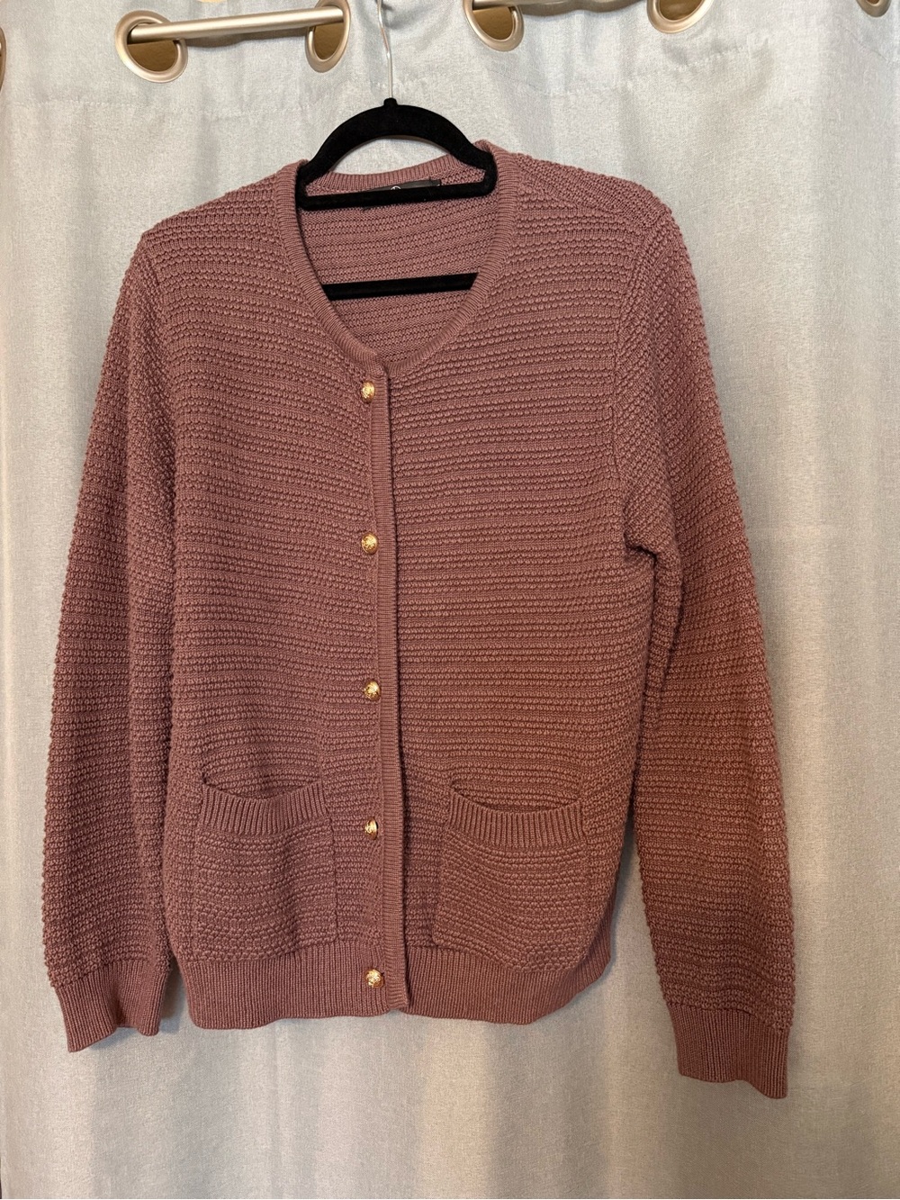 Womens Mauve Button-Front Knit Cardigan Sweater